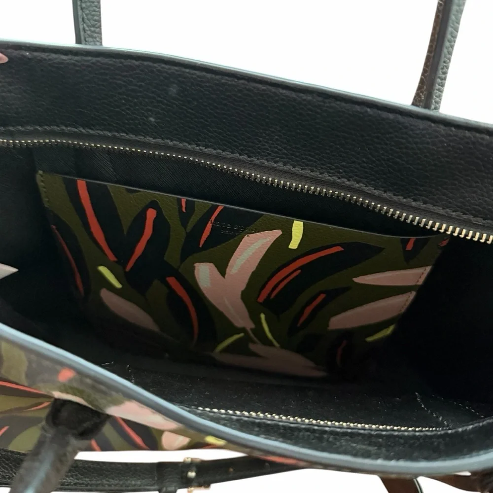 Kate Spade Tropical Boho Structured Tote Olive Floral Print Designer Satchel Bag